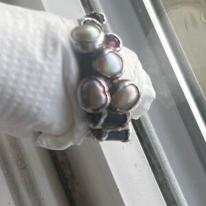 Elegant Silver, Pearl, Tourmaline Ring, Handmade, Hallmarked 999